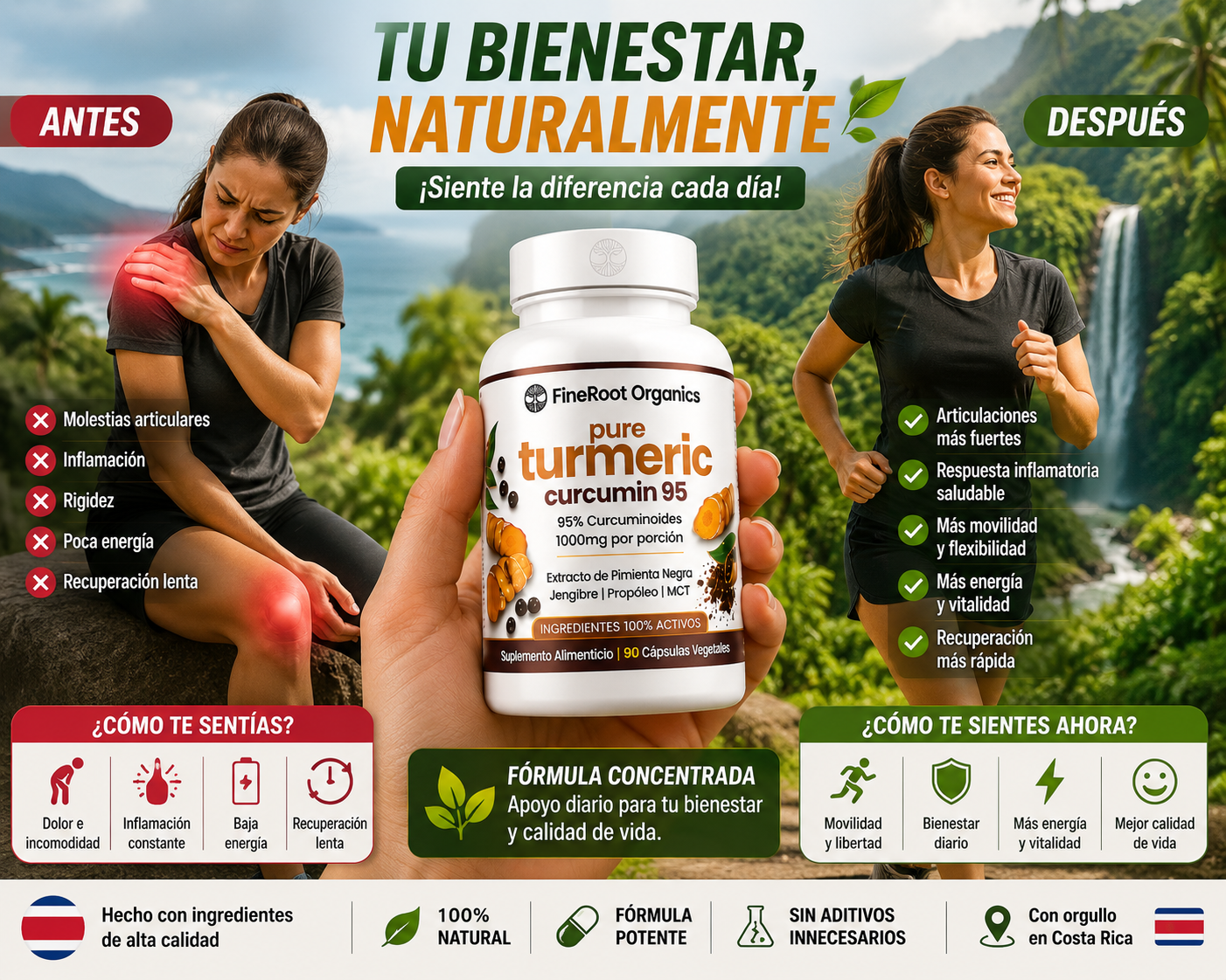 🔥 Pure Turmeric Curcumin 95% – 1000 mg | Apoyo Articular y Bienestar Diario